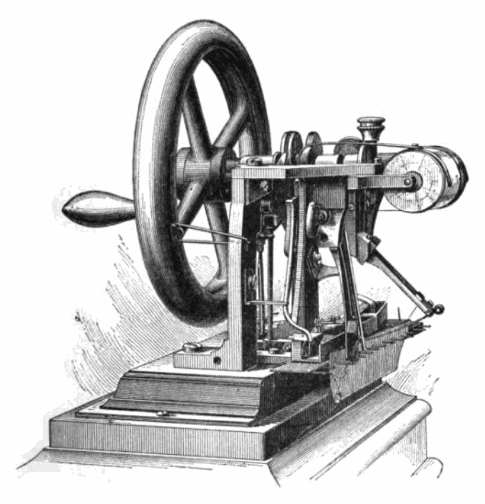 Die Steppstich-Nähmaschine von Elias Howe, patentiert 1846.